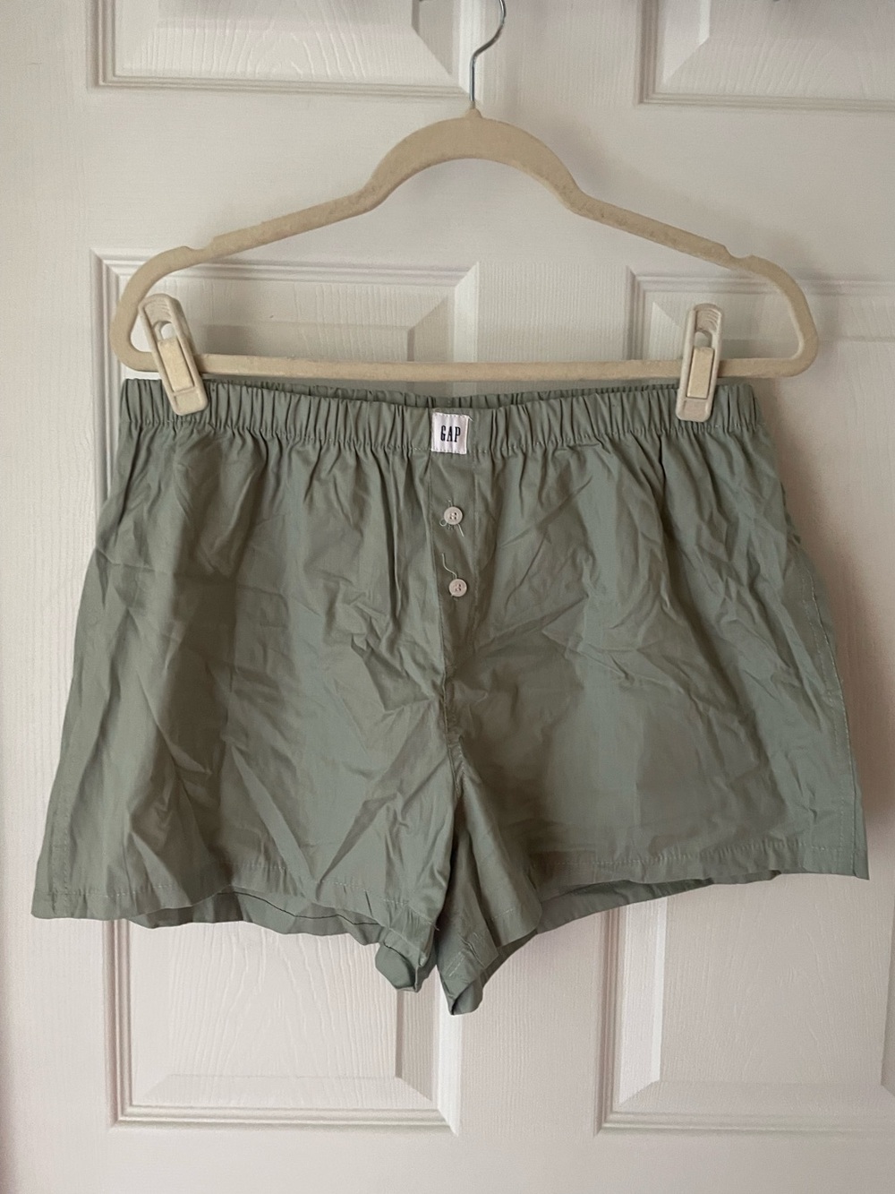 GAP Women's Sage Green Elastic Waist Cotton Boxer Shorts